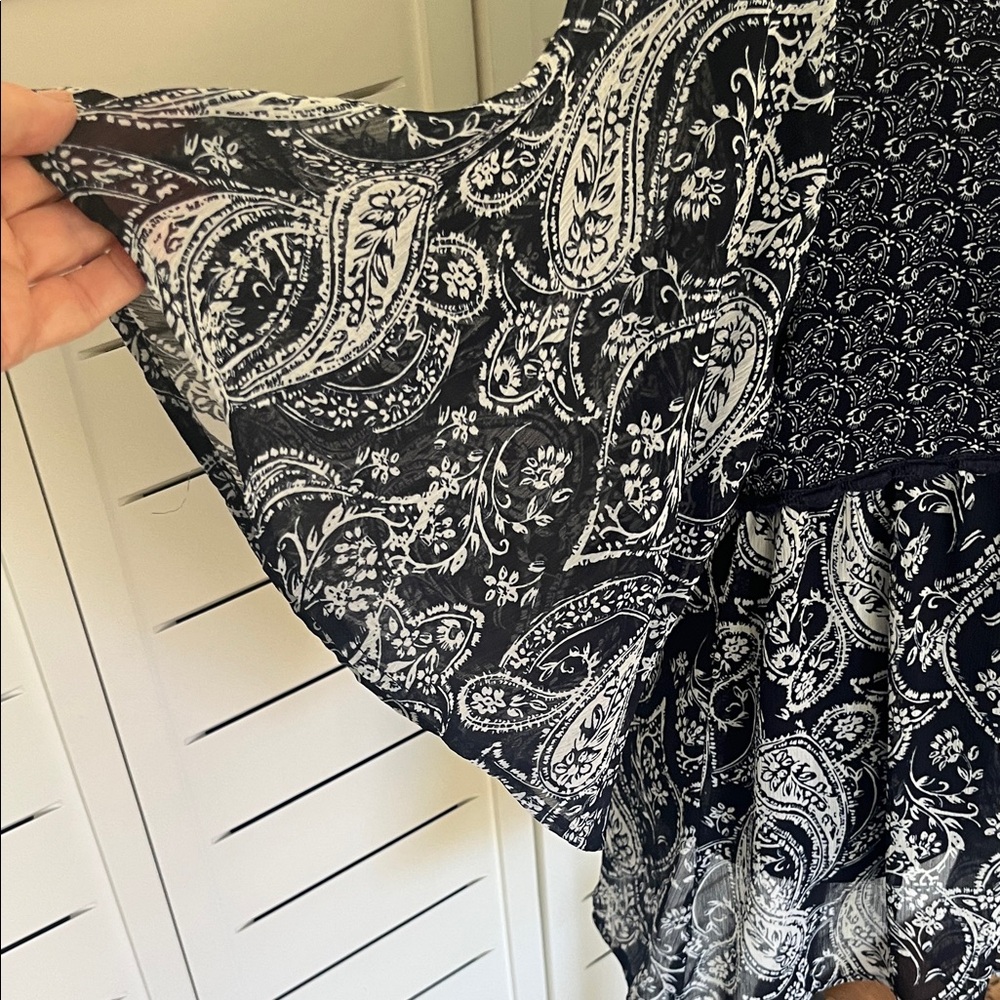 Knox Rose Navy Blue and White Paisley Peasant Boho Tunic Sz M - Picture 5 of 12